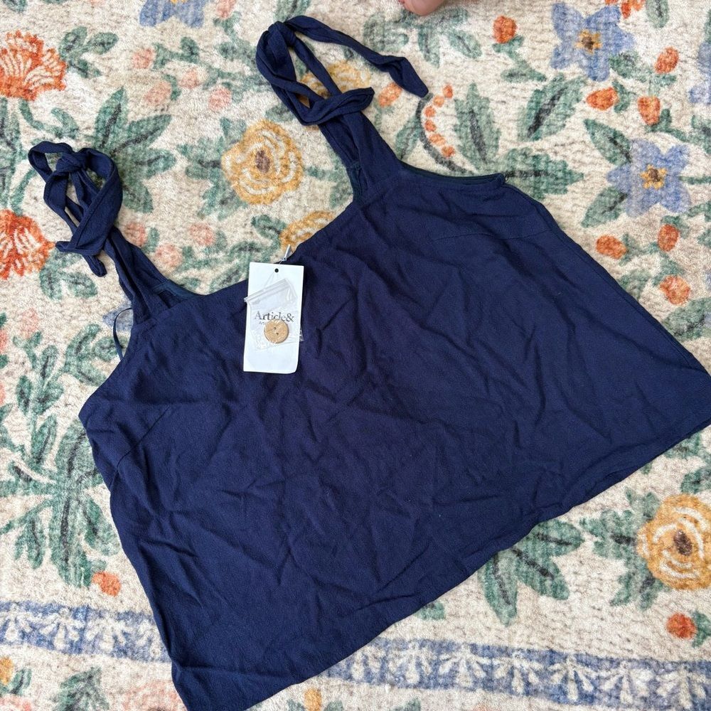 LUCY PARIS NWT Tank Top Shirt Linen Blend Bow Tie Straps New Lyna XS